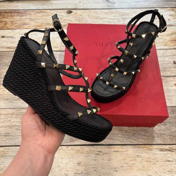 Valentino Rockstud Torchon leather espadrille wedge sandals 38 - Picture 16 of 16